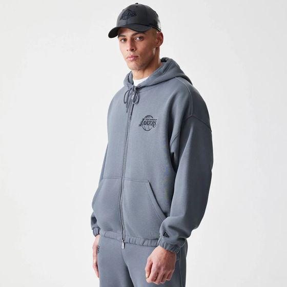 NBA LOS ANGELES LAKERS LINEAR OVERSIZED FULL ZIP HOODIE 'DARK GREY'